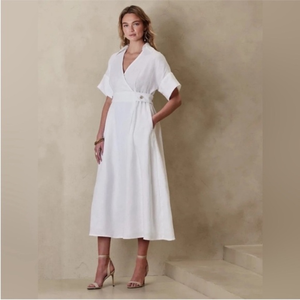 Banana Republic White Midi Wrap Dress